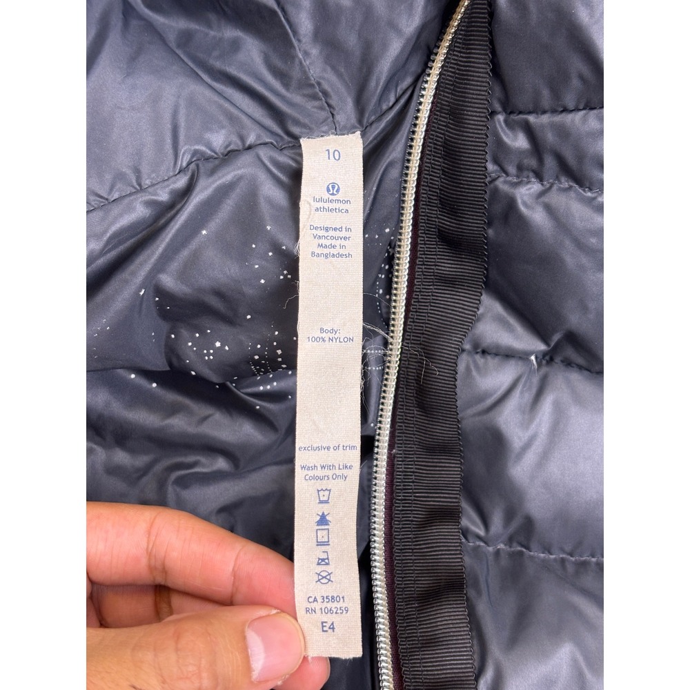 Lululemon Athletica Hooded Puffer Parka Jacket Black Size 10 Broken Zipper 4504 - Picture 9 of 10